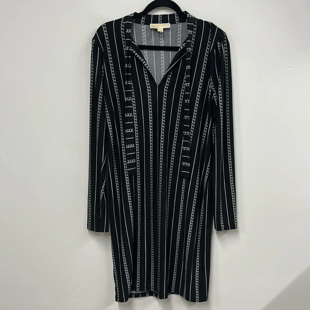 Michael Kors black chain tie neck dress L - Picture 3 of 8